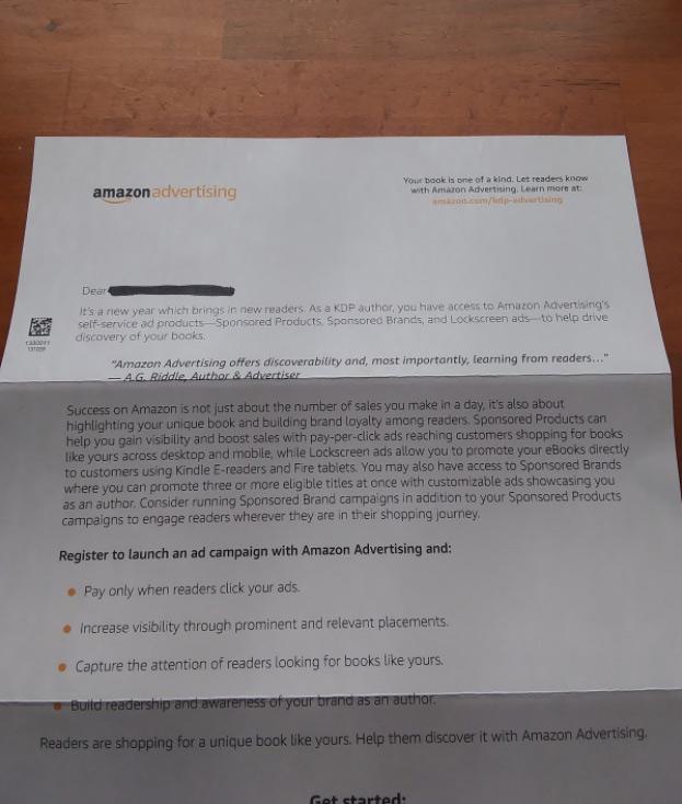 Amazon advertising letter