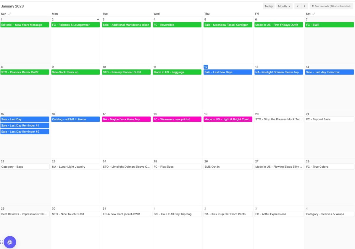 Email content calendar